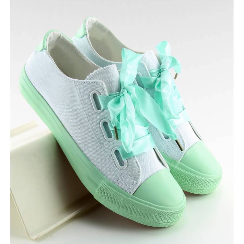DC11 WHITE / GREEN white and mint sneakers with ribbons