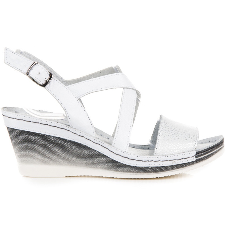 Vinceza Leather Wedge Sandals white