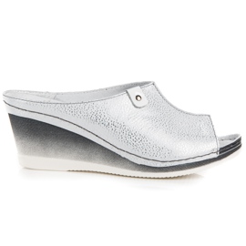 Vinceza Silver Wedge Slippers grey