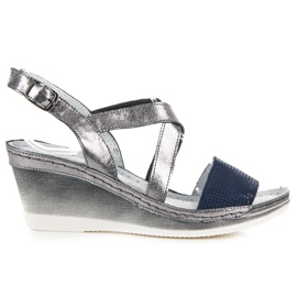 Vinceza Leather Wedge Sandals grey