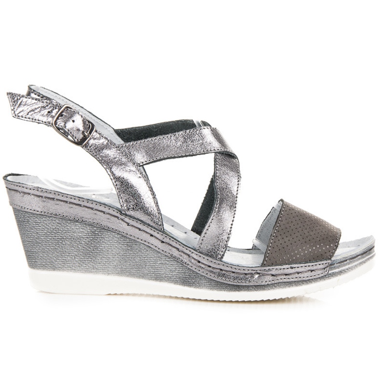 Vinceza Leather Wedge Sandals grey