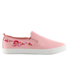 Slipons with delicate embroidery in pink g1204a Pink