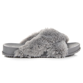 Stylish fur slippers grey
