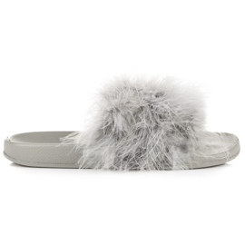 Slippers with fur grey