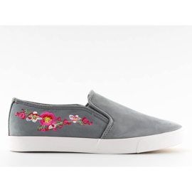 Gray G1205-9 Gray slip-on sneakers with delicate embroidery grey