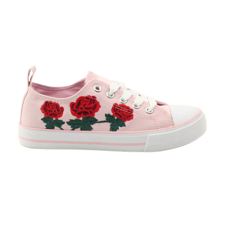American Club Sneakers with embroidered roses American 17035 pink green