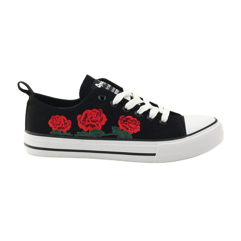 American Club Sneakers with embroidered roses American 17035 black white