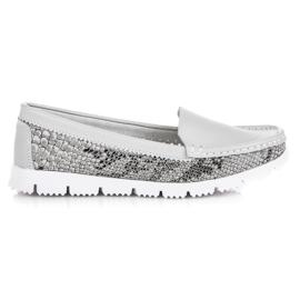 Vinceza Leather snakeprint loafers grey