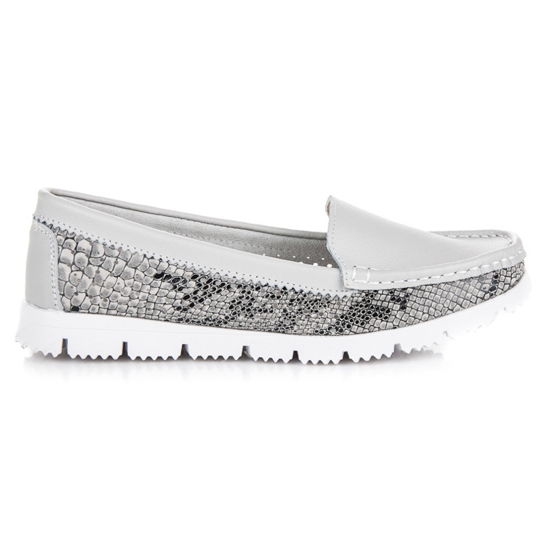 Vinceza Leather snakeprint loafers grey