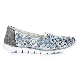 Vinceza Openwork leather lords grey blue