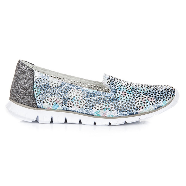 Vinceza Openwork leather lords grey blue