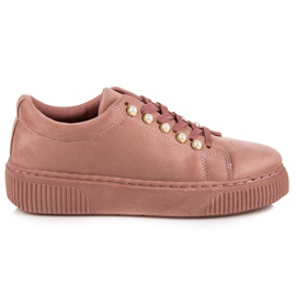 Suede Sneakers With Pearls pink Suede Sneakers With Pearls pink
