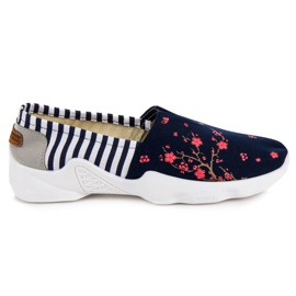 Navy Blue Slipons With A Pattern pink white