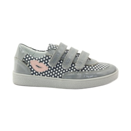 Bartek Gray Velcro Shoes With Dots 35651 pink grey white Bartek Gray Velcro Shoes With Dots 35651 pink grey white