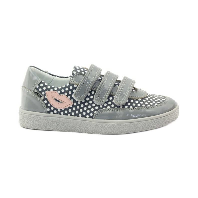 Bartek Gray Velcro Shoes With Dots 35651 pink grey white