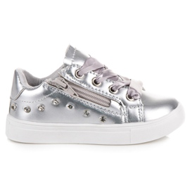 Silver Sneakers With Ribbon grey