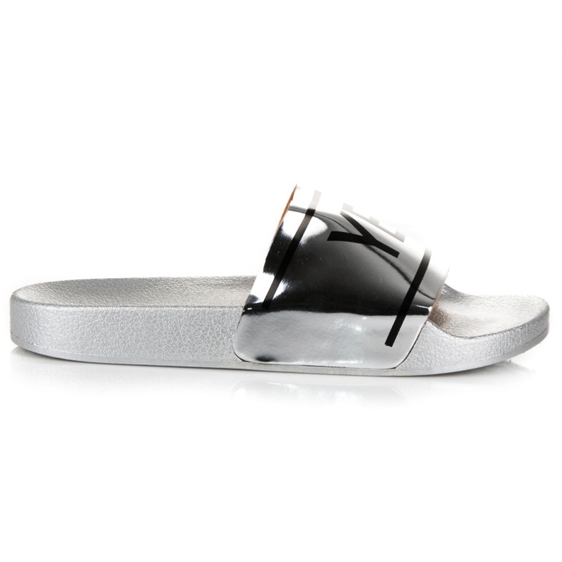 Ideal Shoes Silver slippers yes or no grey