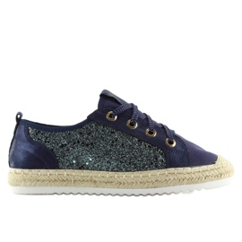 Navy blue laced espadrilles sneakers B-140 DK.BLUE