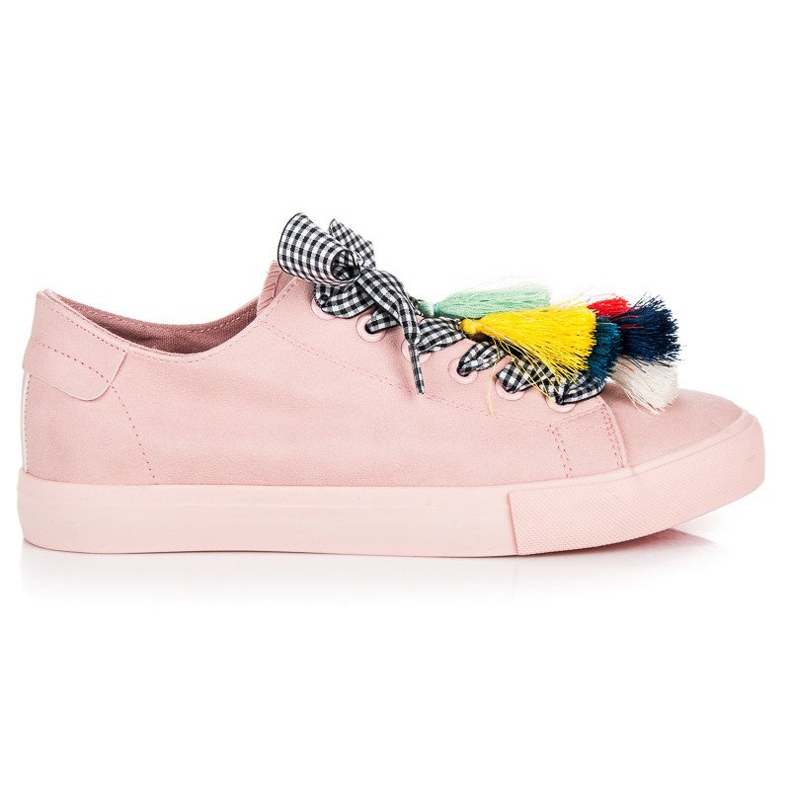 Ideal Shoes Pink sneakers with fringes