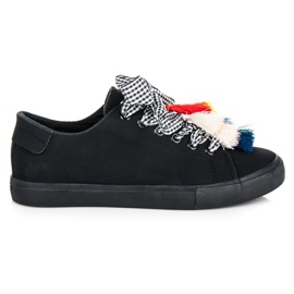 Ideal Shoes Black sneakers with fringes