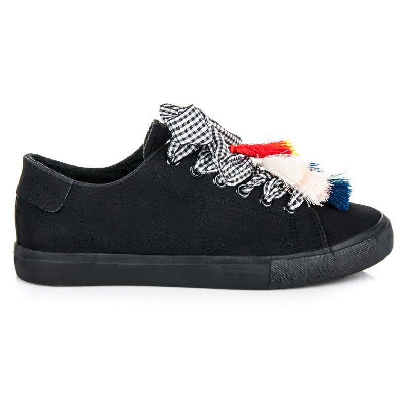 Ideal Shoes Black sneakers with fringes