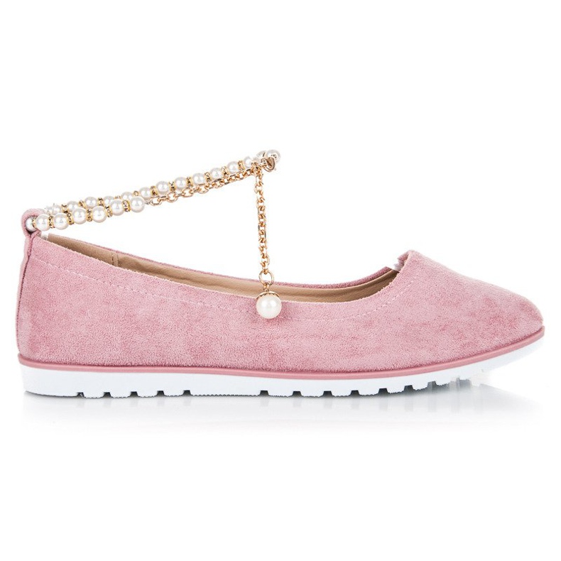 Suede ballerinas with vinceza beads pink