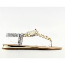 Silver sandals with pearls D580 silver grey