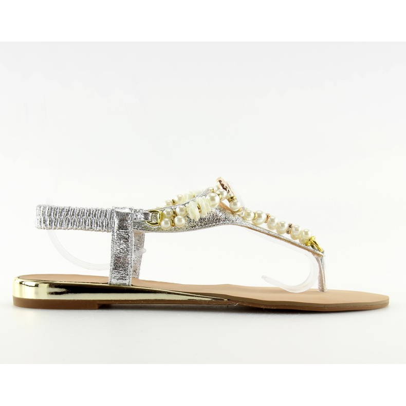 Silver sandals with pearls D580 silver grey