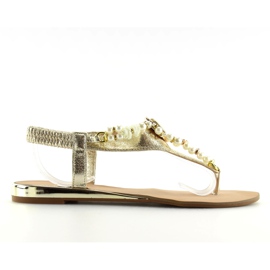 Sandals with golden pearls D580 gold grey