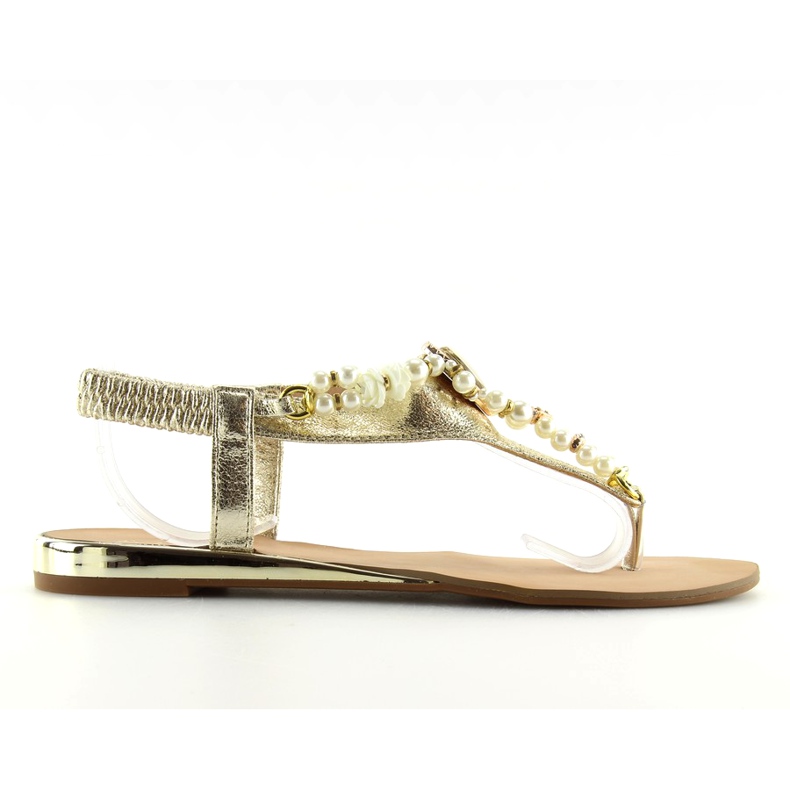 Sandals with golden pearls D580 gold grey