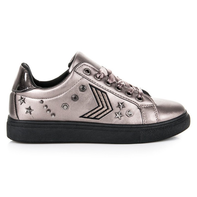 Fashionable military sneakers grey multicolored pink