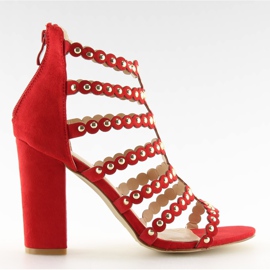 Red high-heeled sandals with studs red