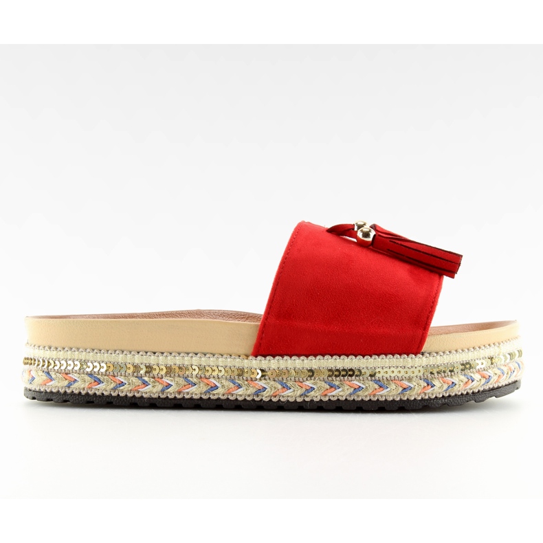 Red women's red slippers LS-93 red
