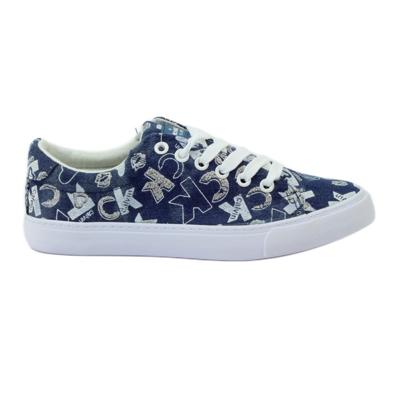 Women's denim sneakers with glitter American clublh18 navy blue
