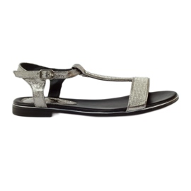 M.Daszyński Flat sandals with rhinestones MR1583 grey M.Daszyński Flat sandals with rhinestones MR1583 grey