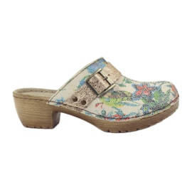 Clogs with flowers Inblu BL02 brown yellow multicolored