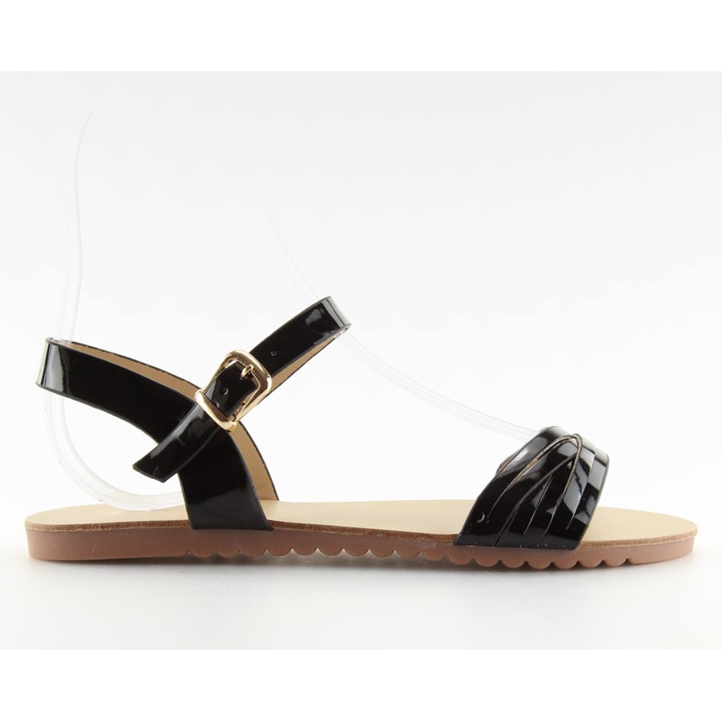 Sandals with shiny black stripes Sandals with shiny black stripes