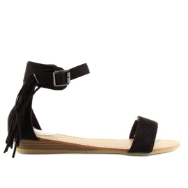Black women's sandals with black fringes