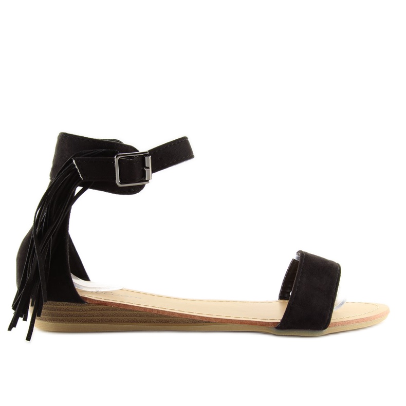 Black women's sandals with black fringes