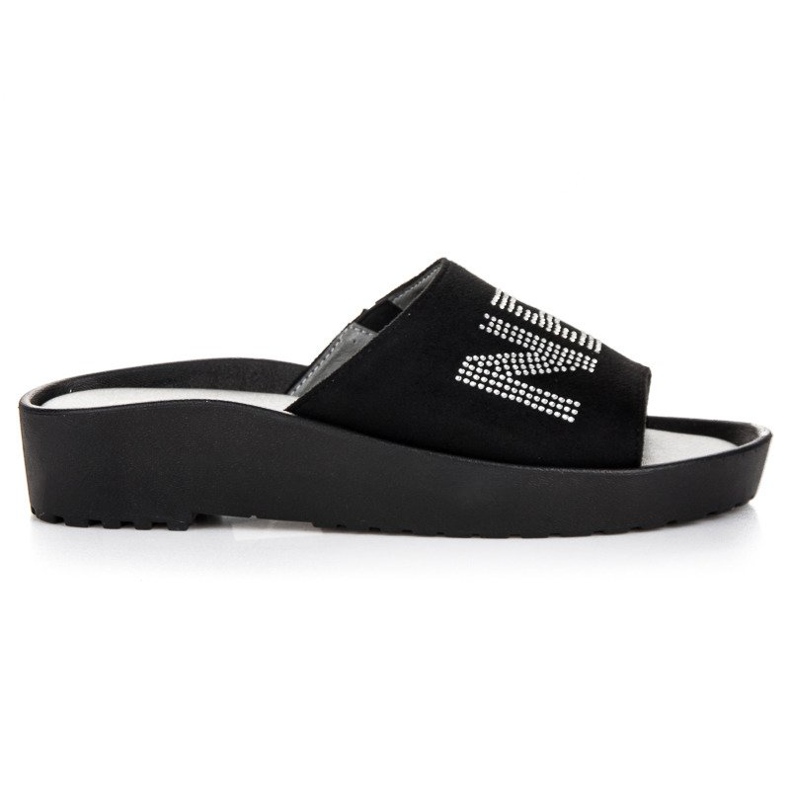 VINCEZA Black Suede Slippers VINCEZA Black Suede Slippers
