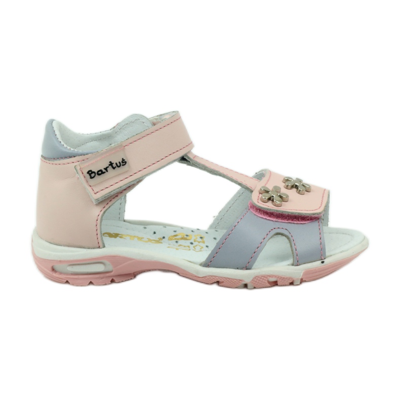 Leather girl sandals for Velcro 138 pink Bartuś grey