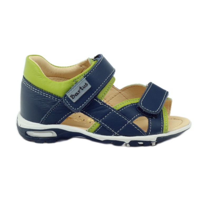Leather boys sandals for Velcro 137 Navy/Green Bartuś blue
