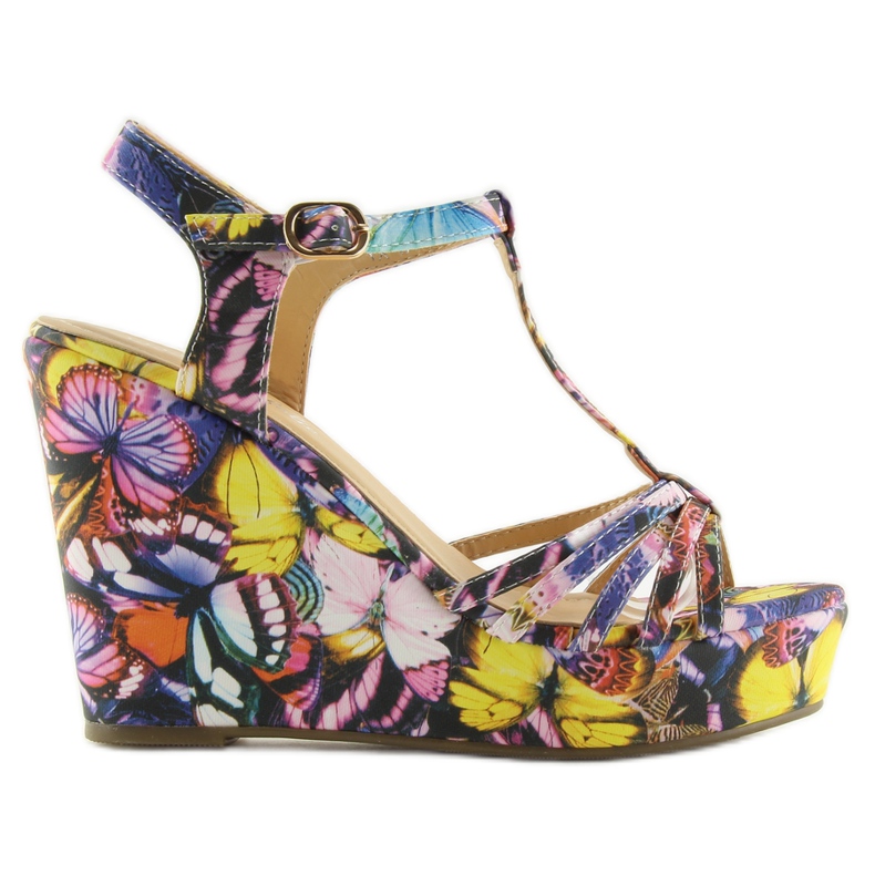 Sandals on the wedge YX-17 black multicolored