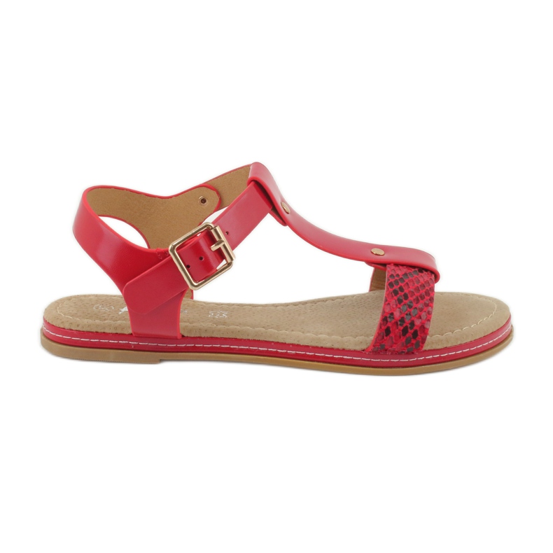 American Club American 052 leather insert sandals red