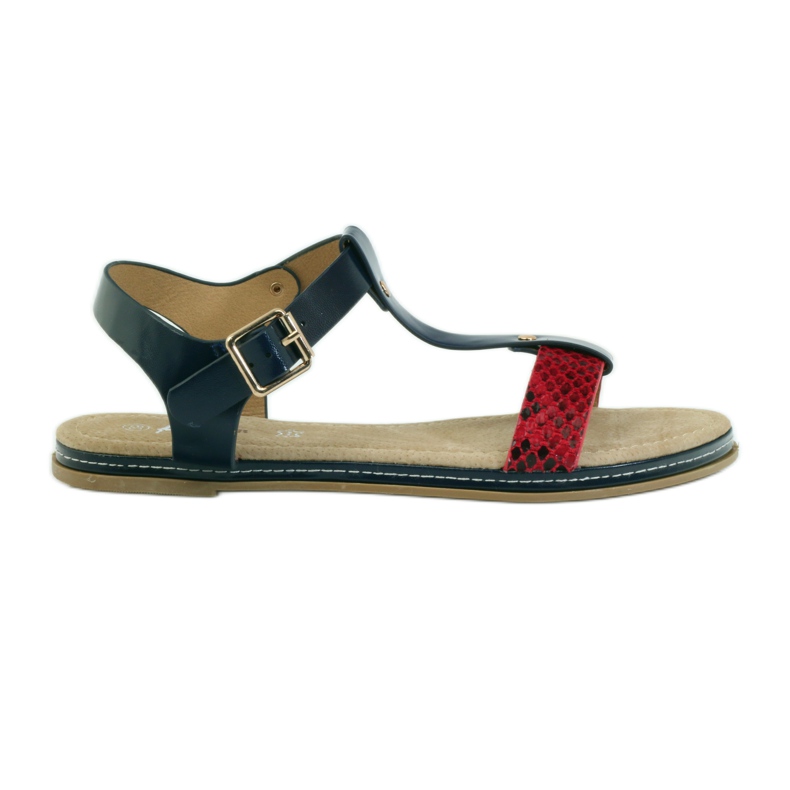 American Club American women's sandals with a leather insole red navy blue