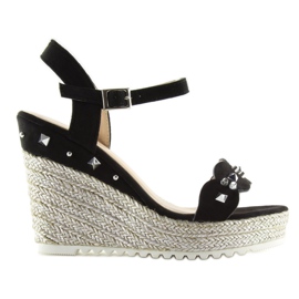 Black Espadrilles on wedges T682-8 Black