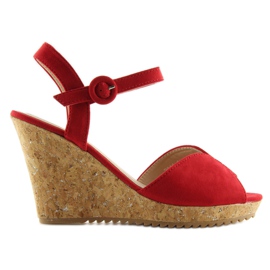 Red sandals on a cork wedge heel 3811 Red sandals on a cork wedge heel 3811