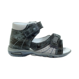 Leather boys' sandals with velcro and reflectors 1407 gray RenBut grey