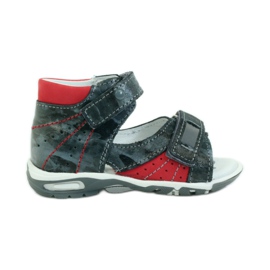 Leather boys' sandals with velcro and reflectors RenBut 1407 gray grey