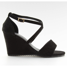 Black wedge sandals 266-6 black